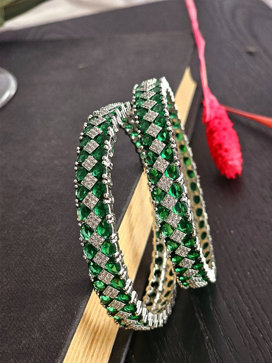 Emerald Gleam Sparkling American Diamond Bangles