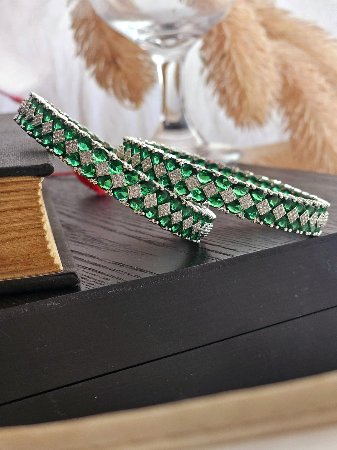 Emerald Gleam Sparkling American Diamond Bangles