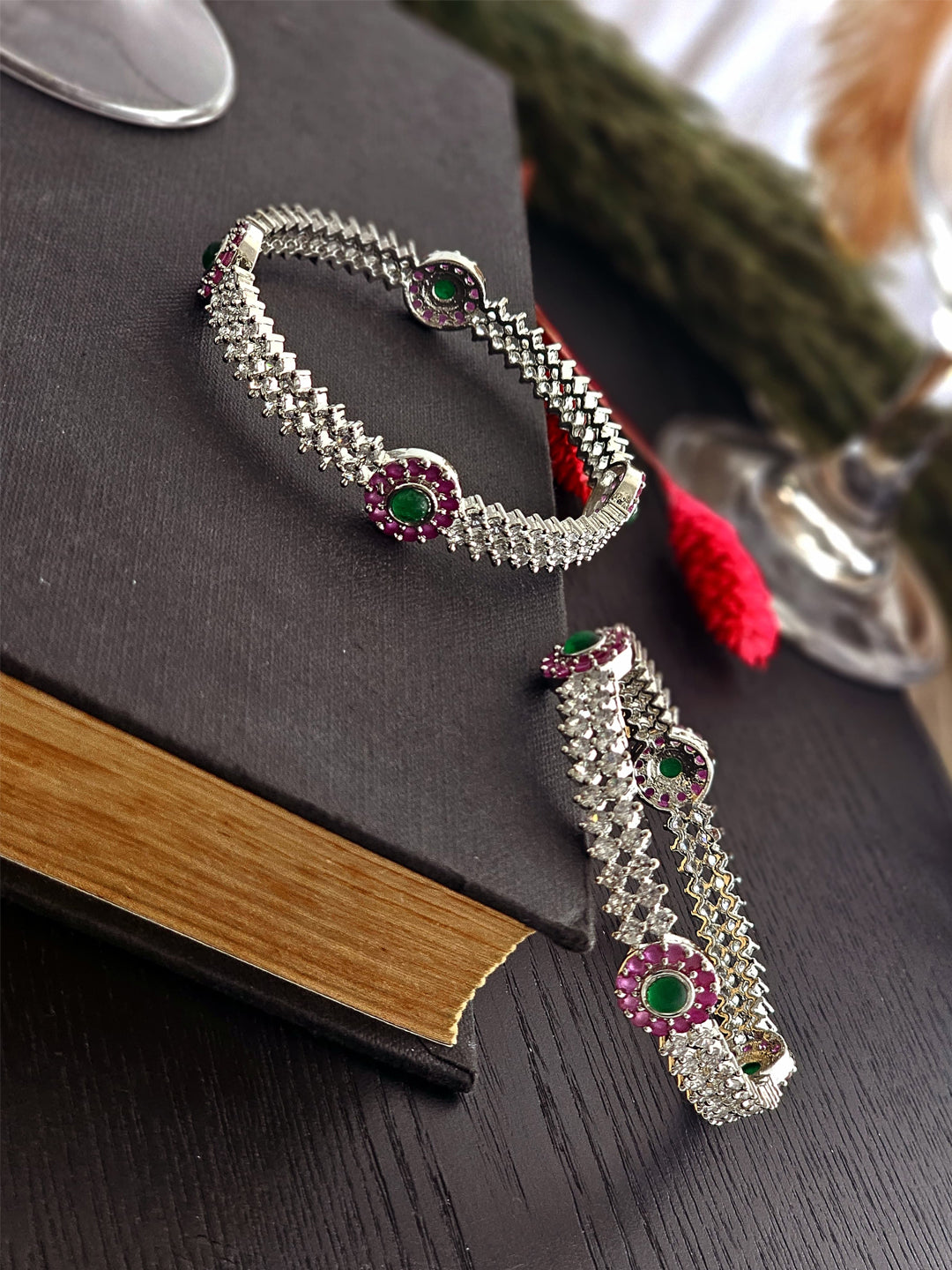 Emerald Rose Gleam Radiant Sparkling American Diamond Bangles