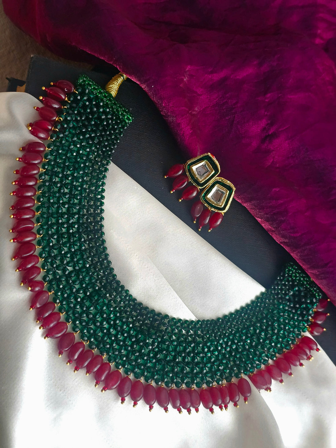 Emerald Ruby Cascade Necklace Set