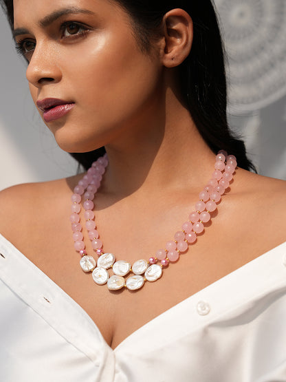 Aloria Elegant Double-Layered Rose Quartz & Mother-of-Pearl Necklace