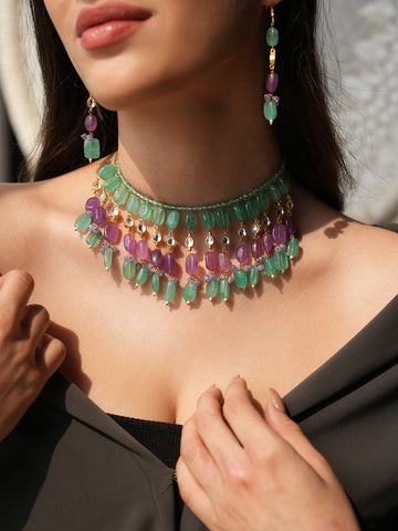 Jade Quartz Stone Layered Necklace Set