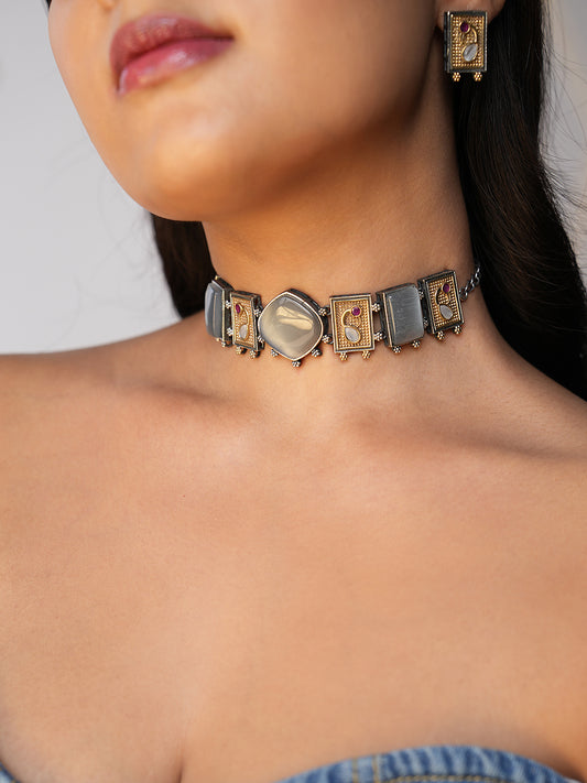 Amaya Exquisite German Silver Ornate Choker Set