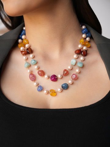 Amaris Multicoloured Quartz And Pearl Necklace Set