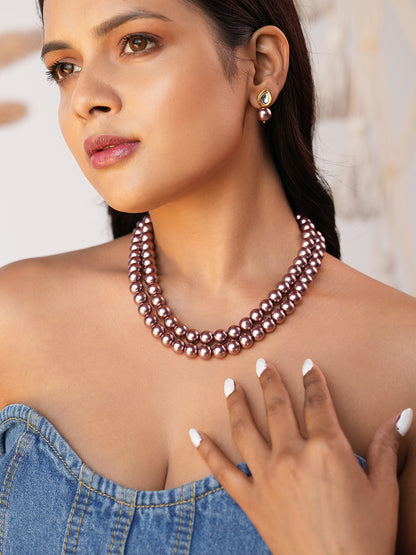Lavanya Handcrafted Lavender-Hued Double-Strand Pearl Necklace Set
