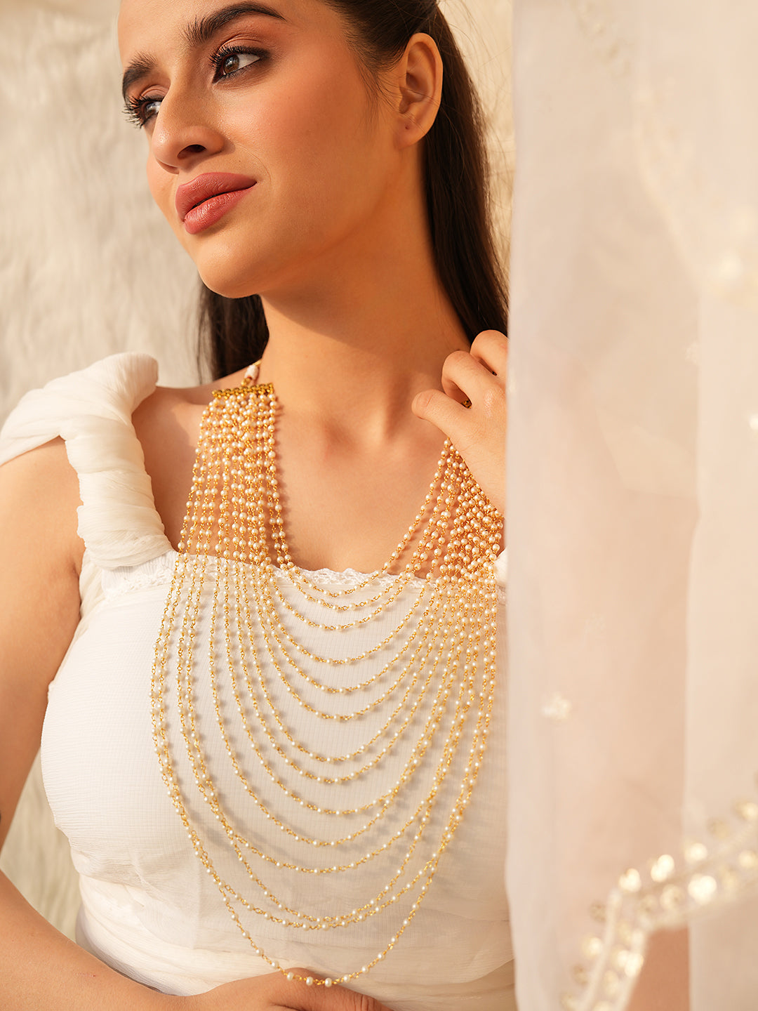 Riva Ethereal Multi-Layered Pearl Statement Necklace