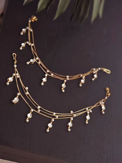 Aadhya Multilayered Pearl & Kundan Anklets