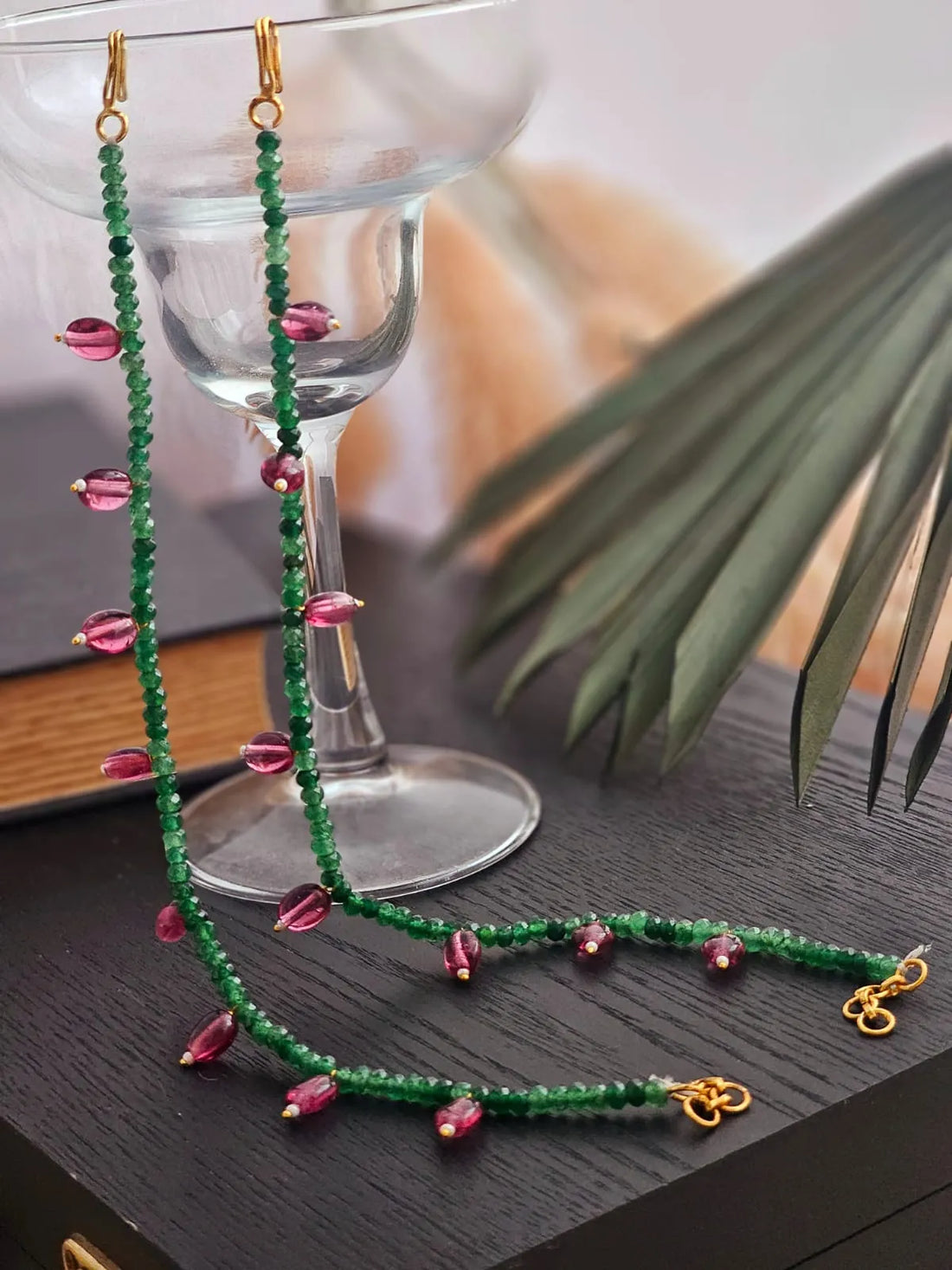Aaranya Fusion Anklets With Green-Pink Charms
