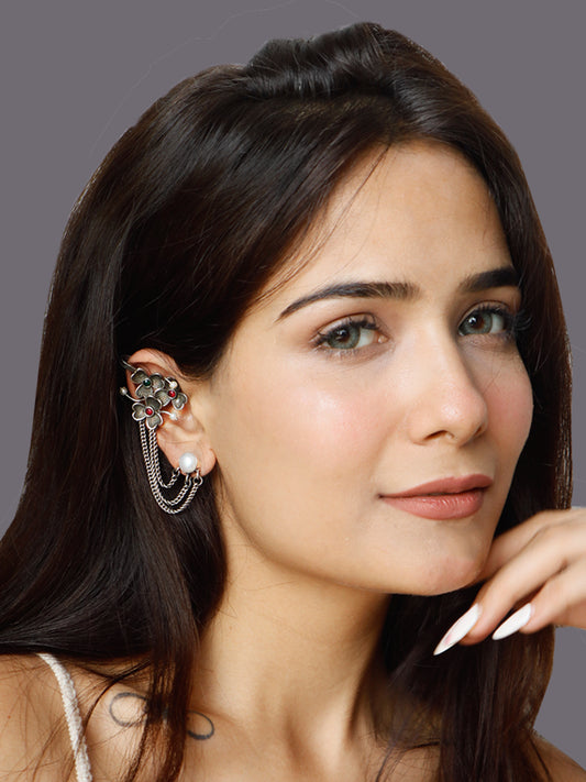 Radhika Elegant Floral Silver Earcuff Earring