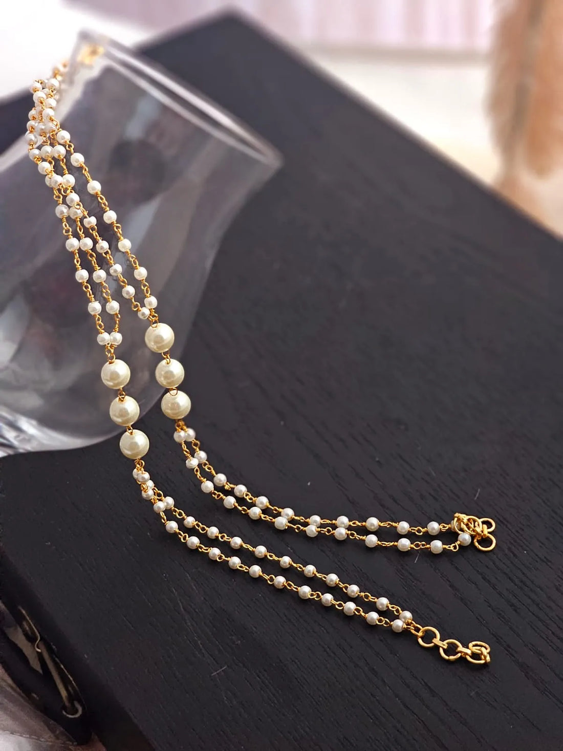 Elara Luminous Pearl Golden Anklets