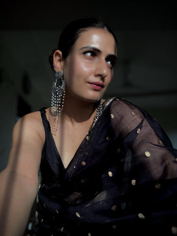 Ananya Contemporary Silver-Plated Drop Earrings With Pearls