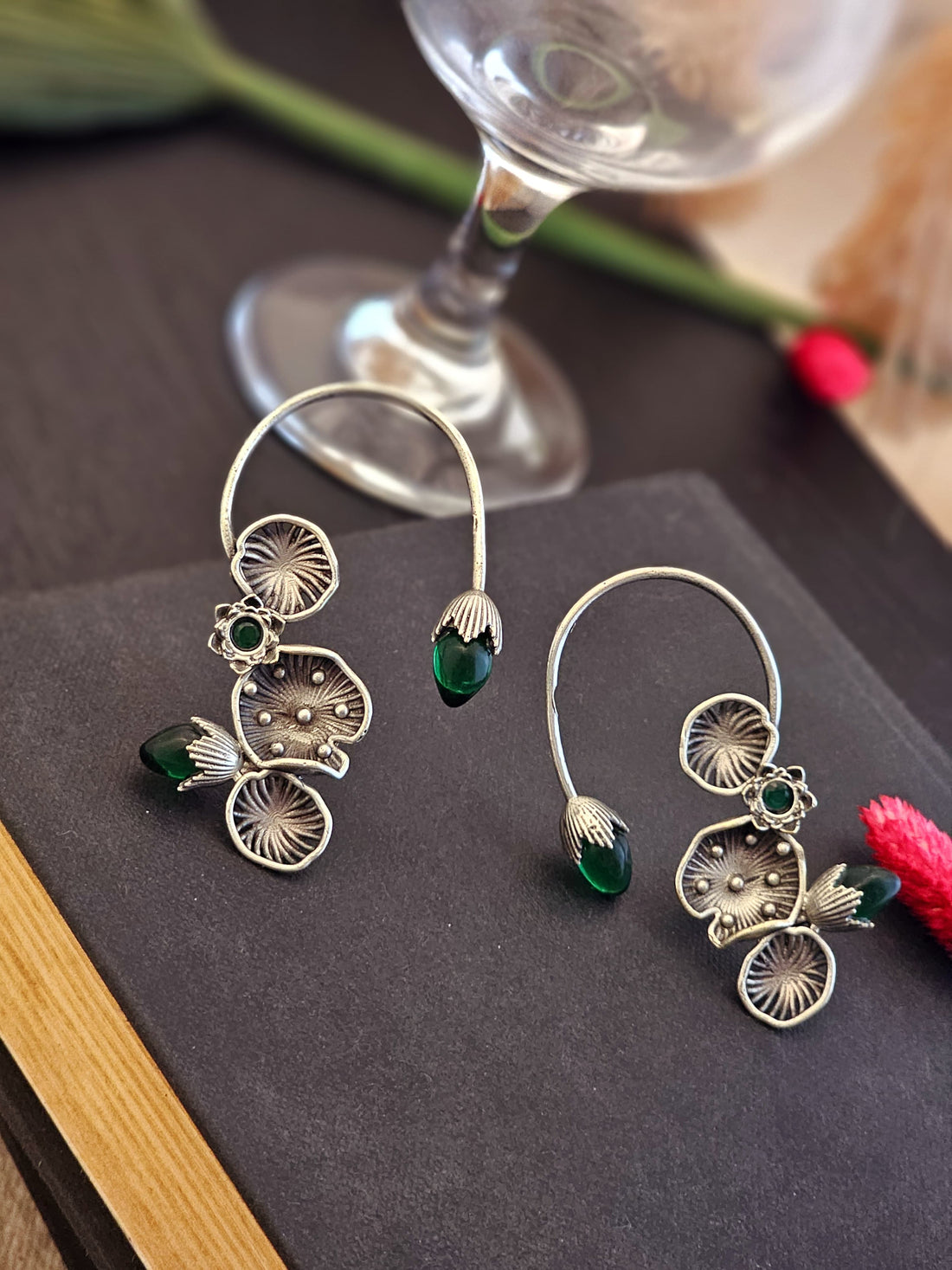 Sylvara Verdant Bloom Gemstone Ear Cuff of Elegance