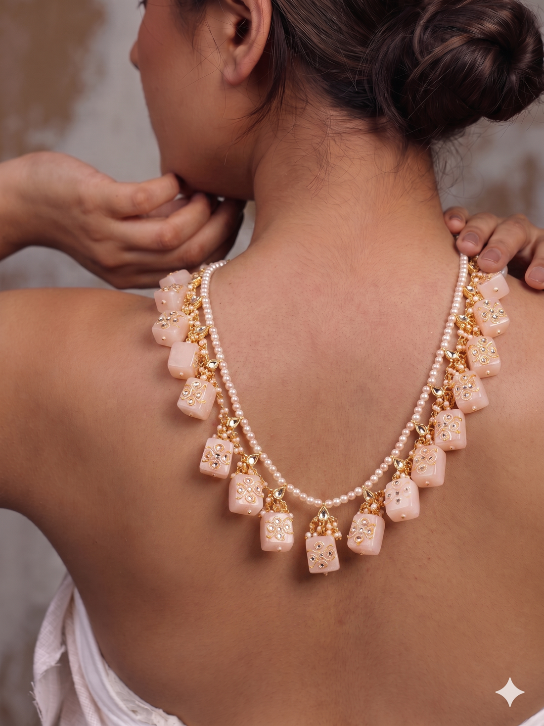 Roselia Handpainted Quartz And Kundan Necklace Set