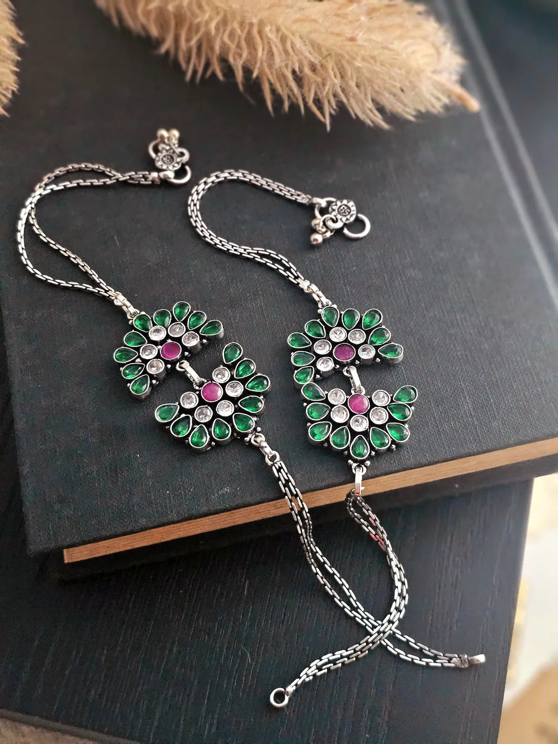 Malini Garden of Bliss Radiant German Silver Kundan Anklet