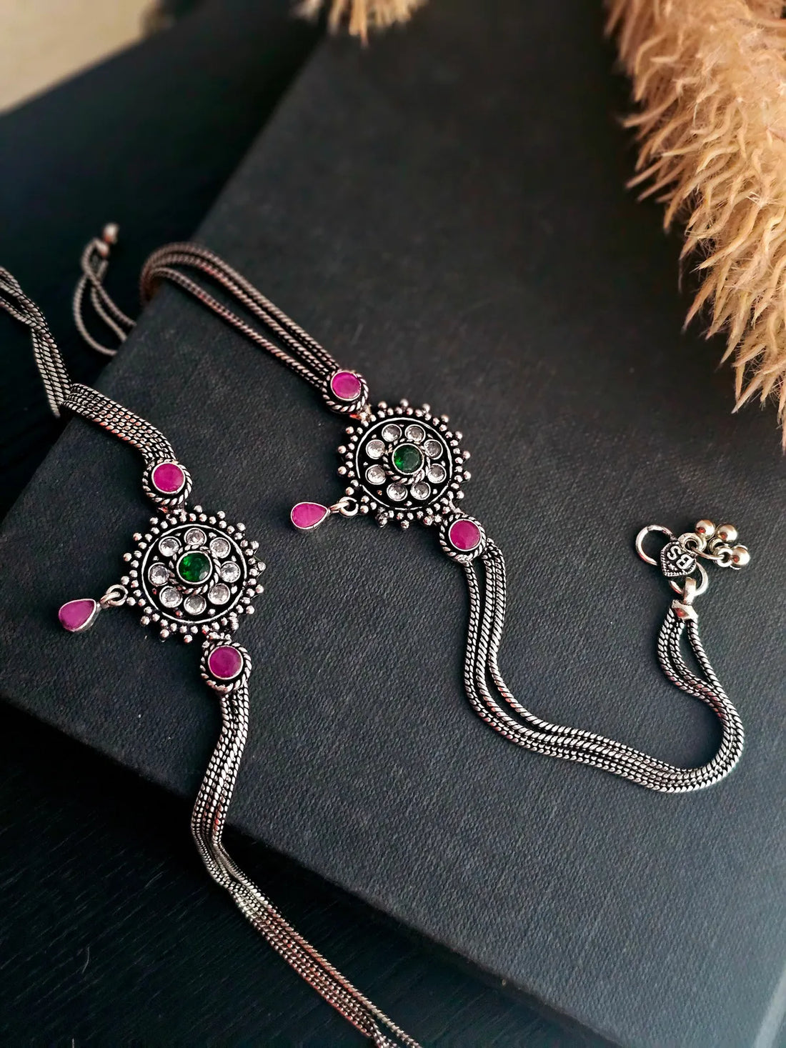 Kavya Elegant Bloom German Silver Anklet