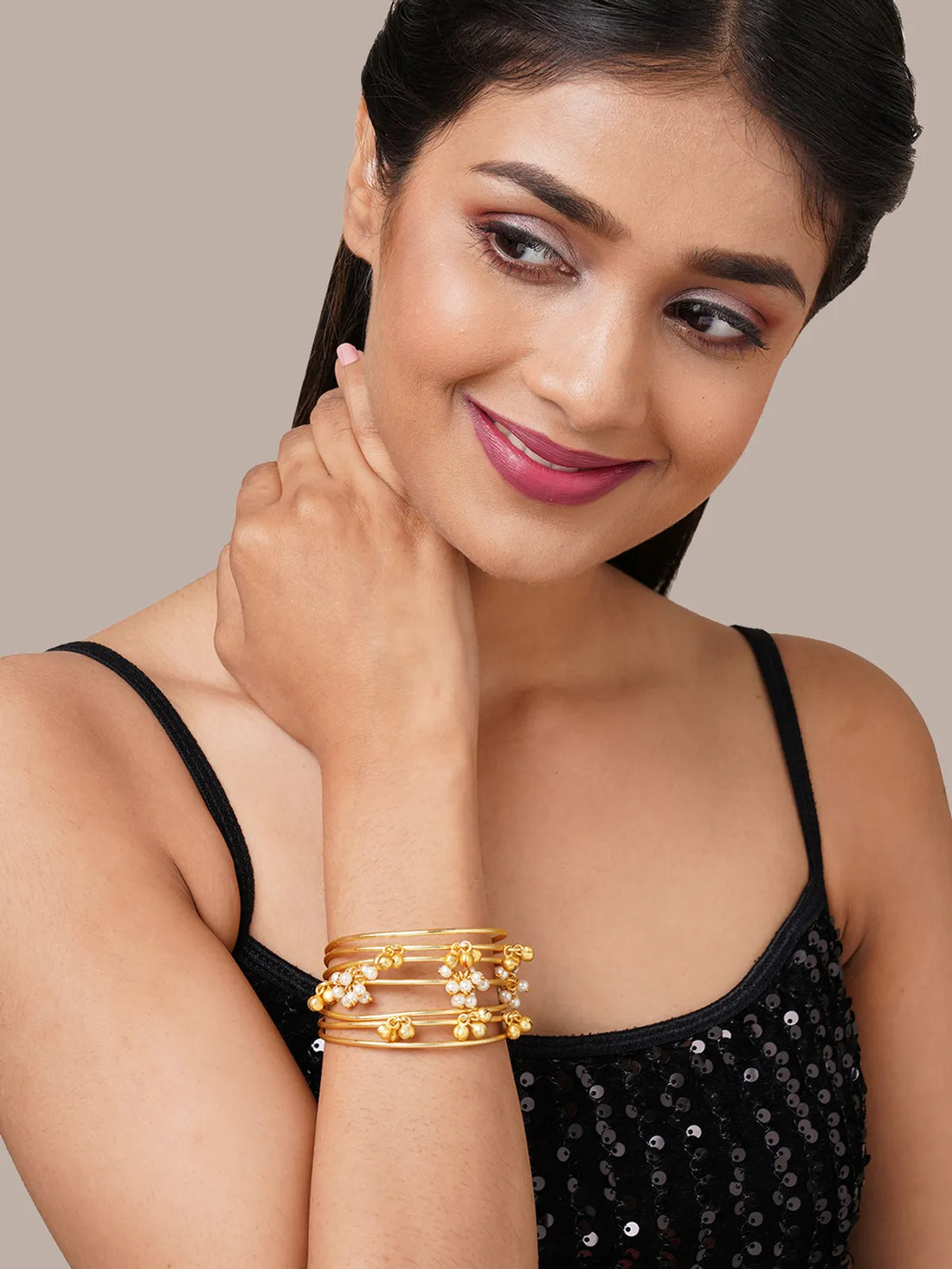 Aisha Golden Cuff Adorned with White Pearls Grace