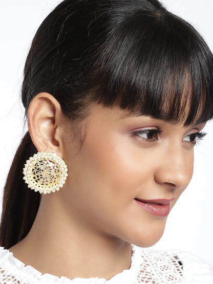 Tanishka Radiant Golden Classic Circular Stud Earrings
