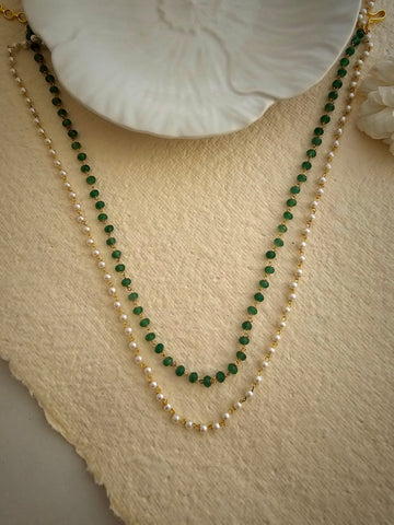 Classic Two-Layer Green and White Beaded Necklace