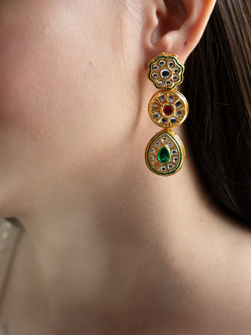 Gulzar Kundan Flower Drop Earrings