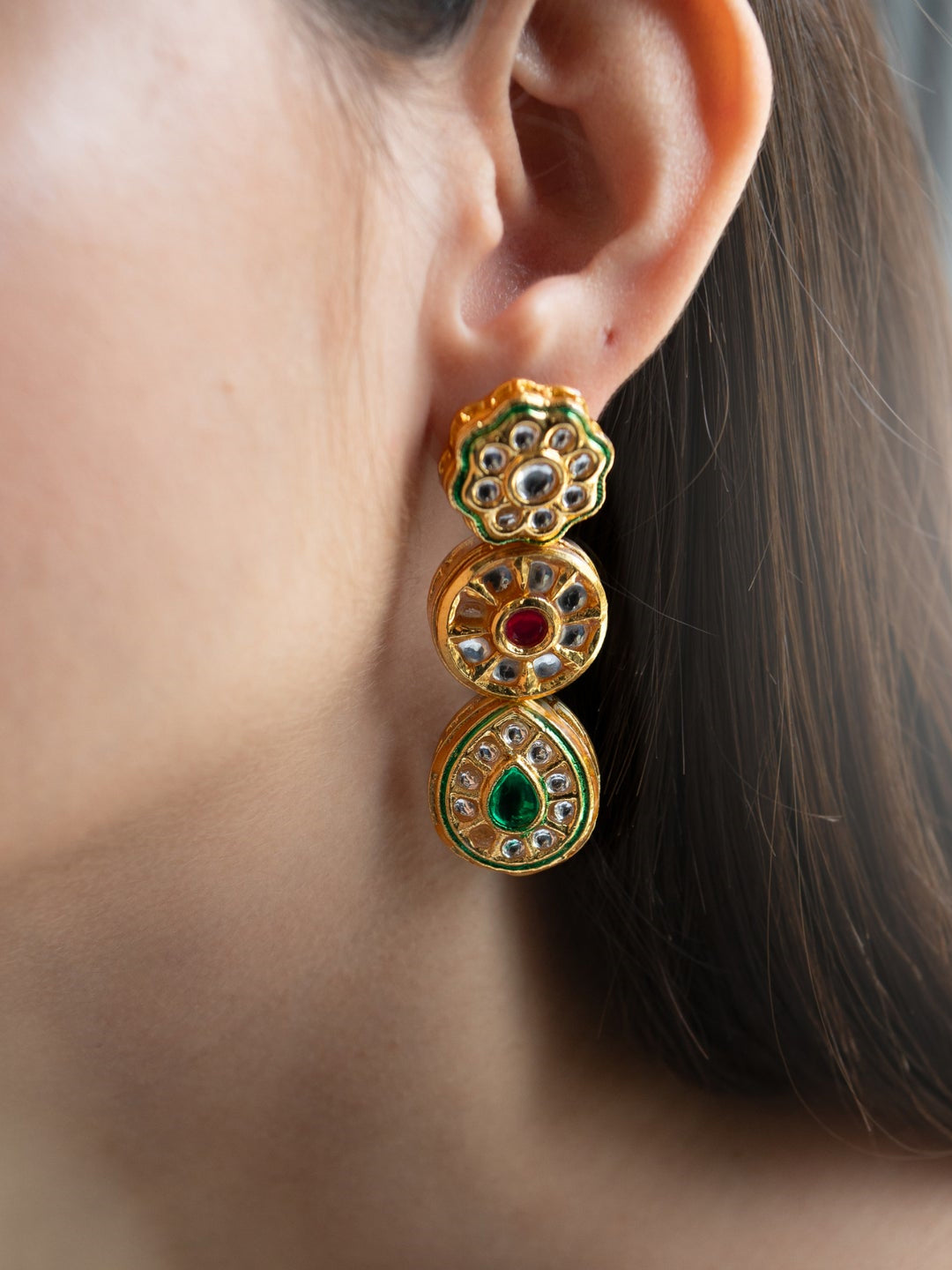 Gulzar Kundan Flower Drop Earrings