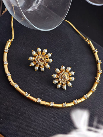 Sundarika Golden Stone Necklace Set
