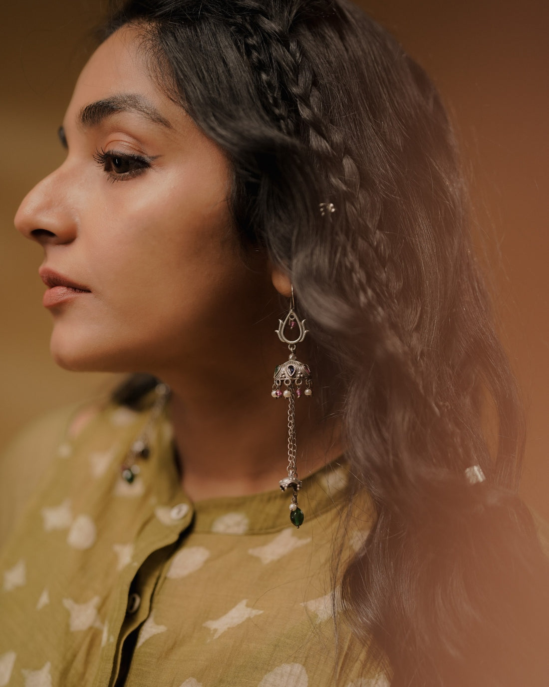 Jivika Multicolored Kundan Antique German Silver Jhumka Danglers