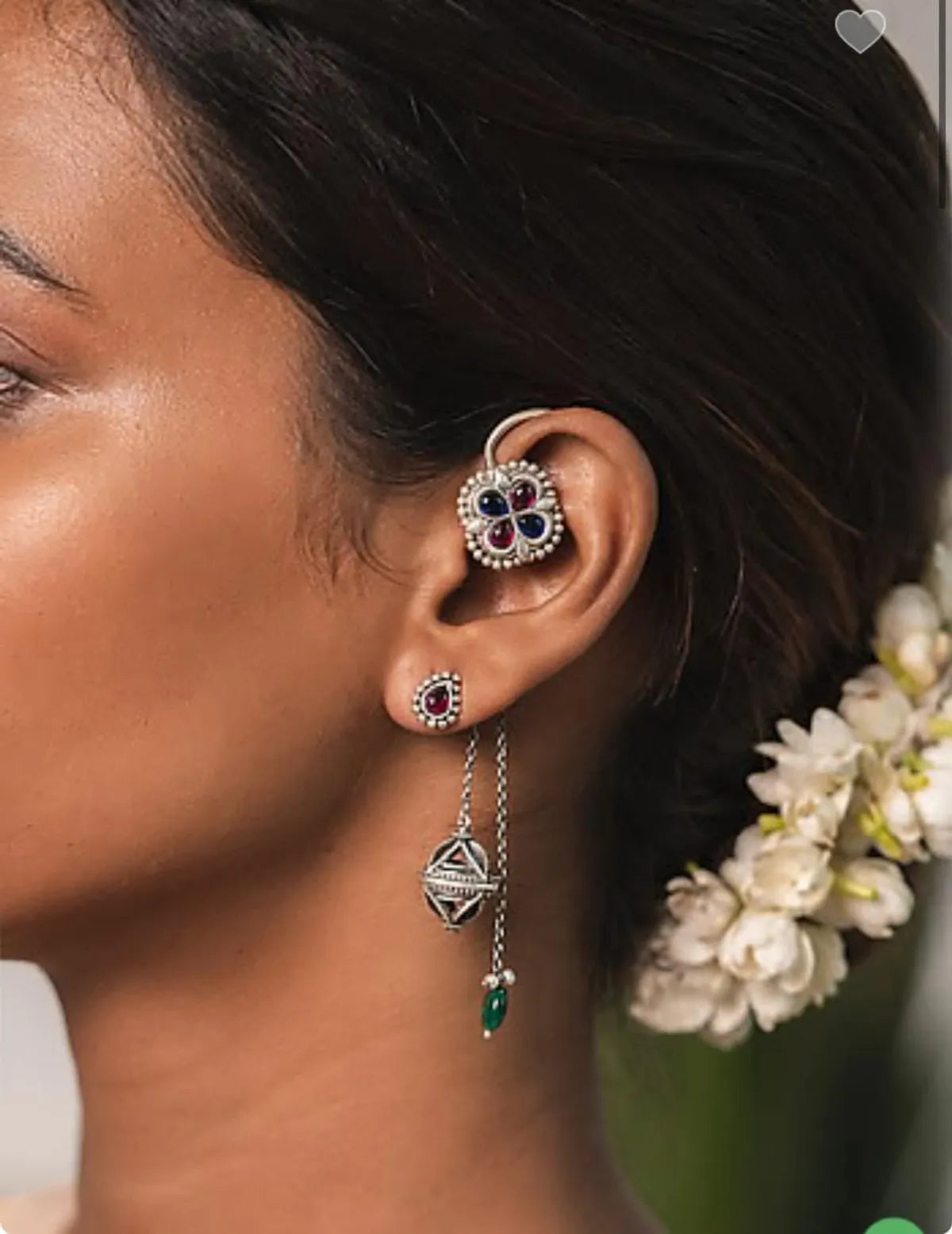 Mira Exquisite Timeless Floral Stud and Regal Ear-Cuff Earrings