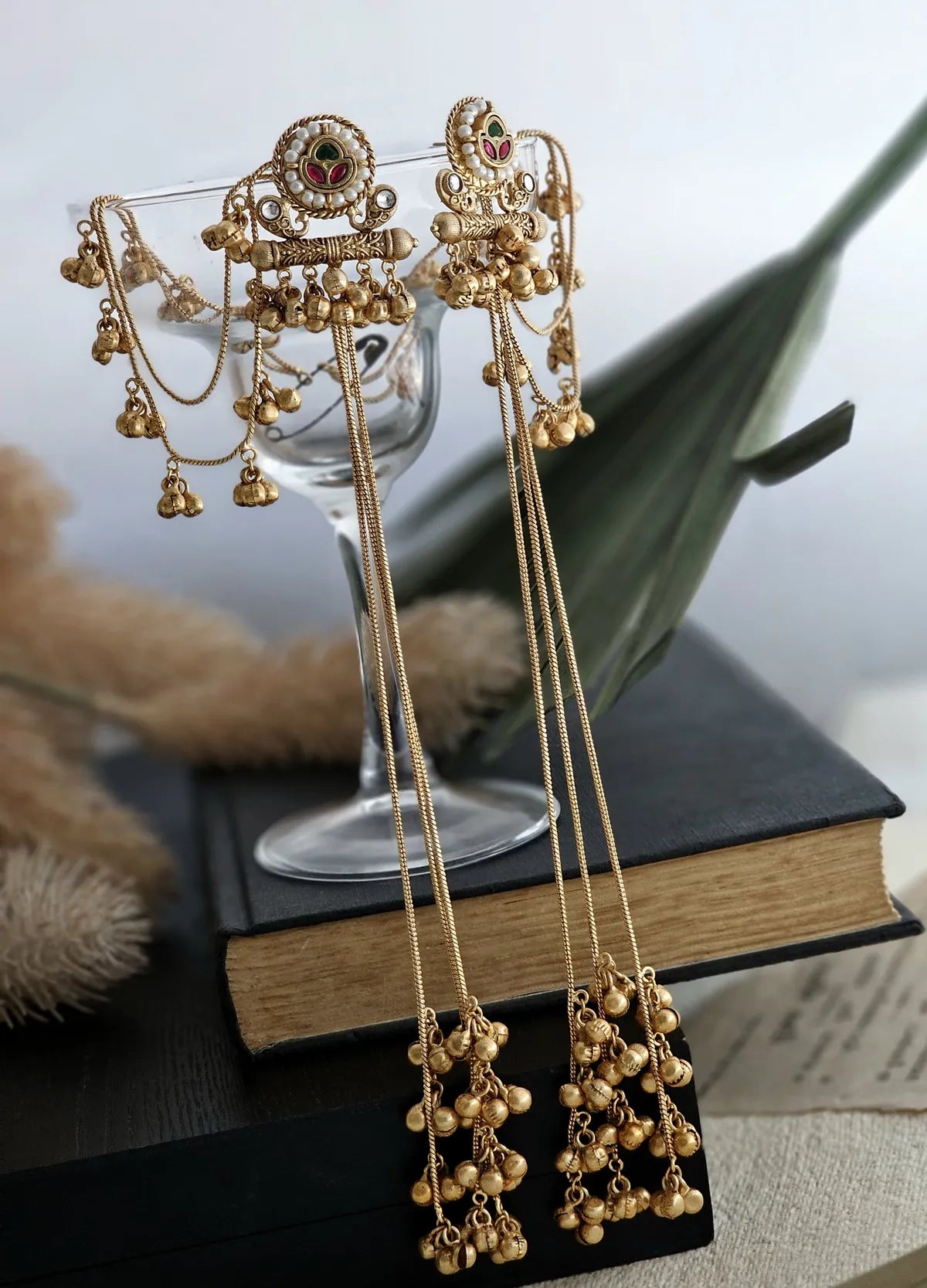 Apala Plating Long Ghunghroo Earring with ear chain