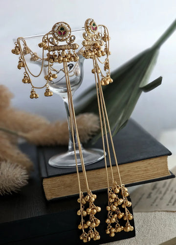 Apala Plating Long Ghunghroo Earring with ear chain