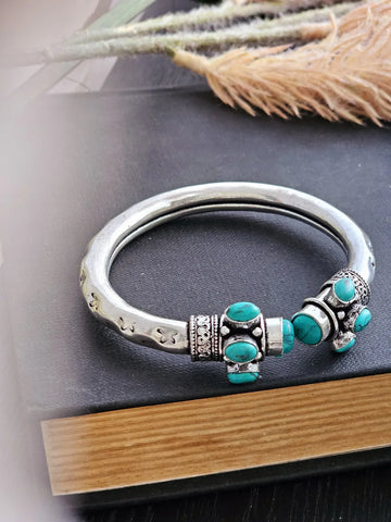 Aaranya Ocean Bliss Turquoise Silver Kada