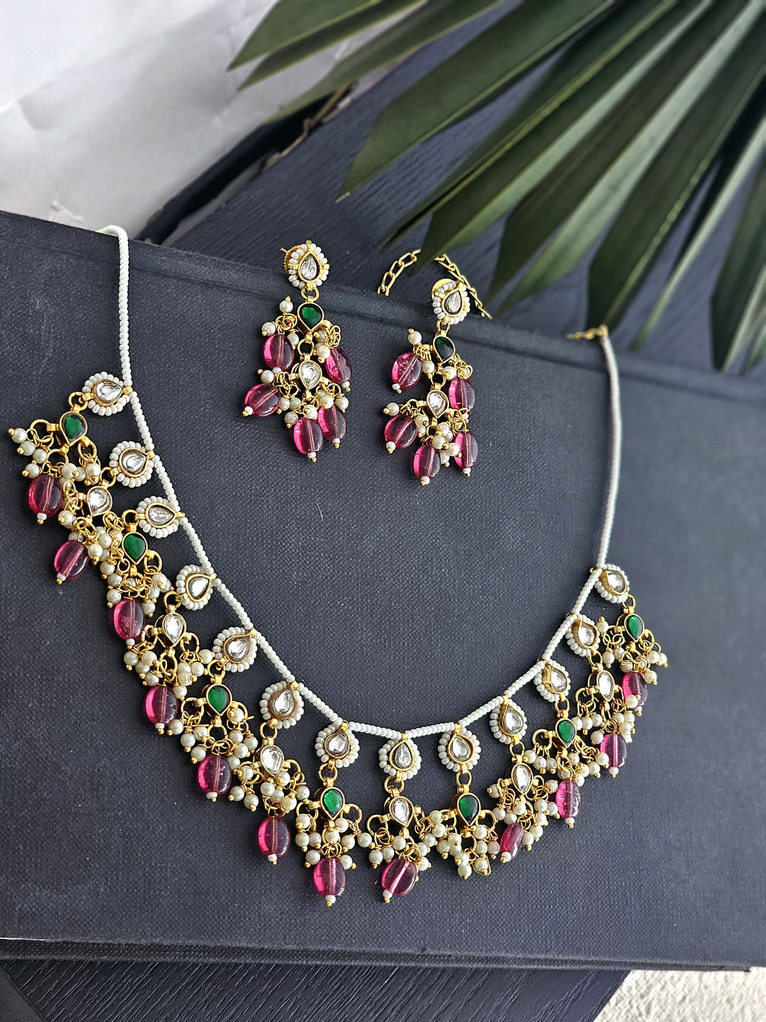 Rosy Splendor Eternal Charm Pachi Kundan Necklace Set