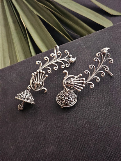 Pakhi Majestic Silver Peacock Ear-Cuff Jhumka