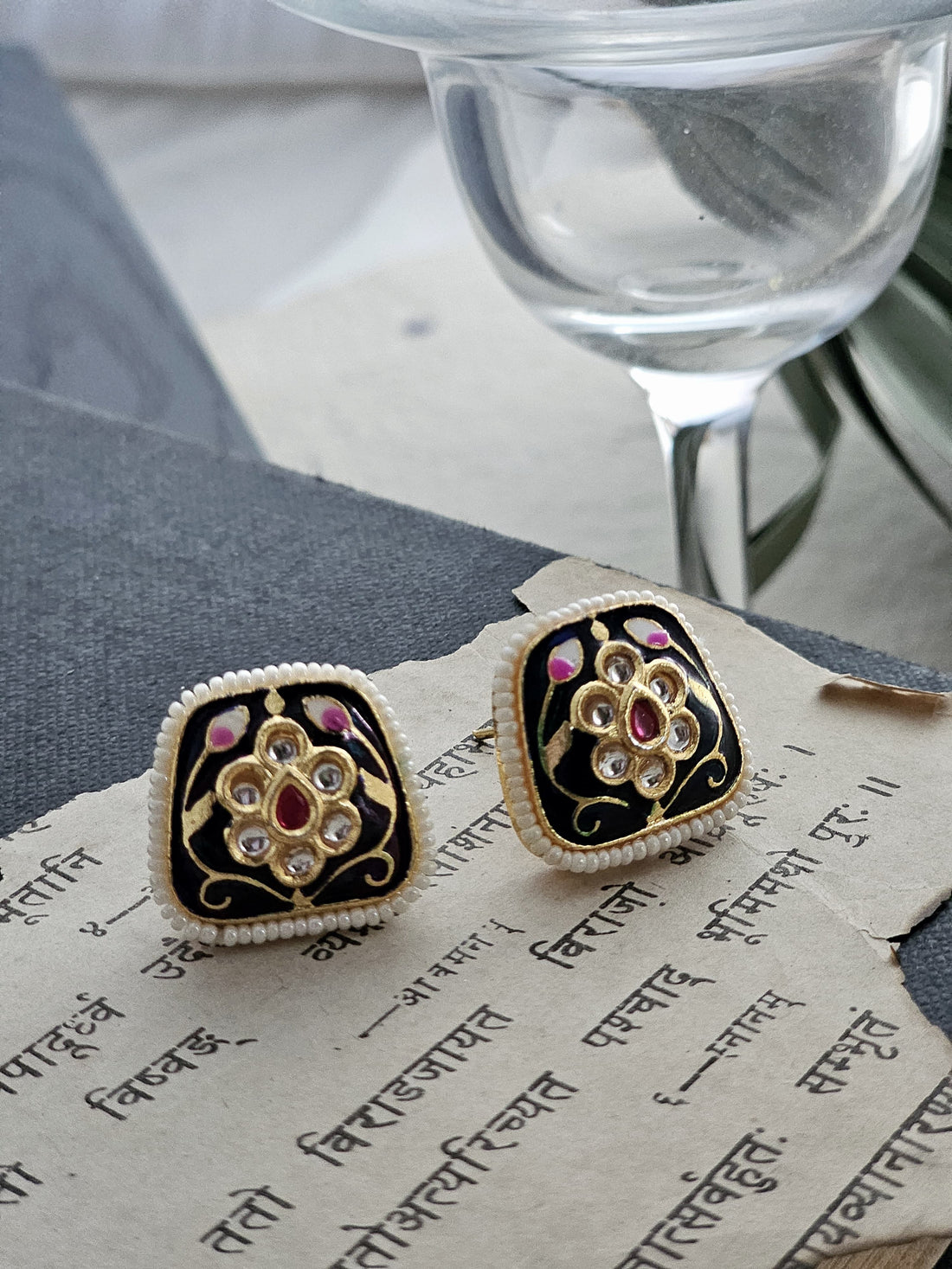 Royal Ink Floral Earrings
