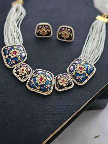 Myra Midnight Petal Meenakari Choker Necklace