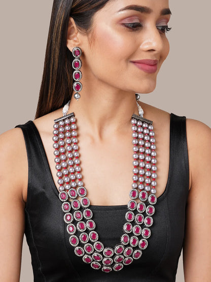Soraya Crimson Veil Necklace Ensemble