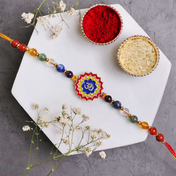 7 chakra rakhi with multi colour om