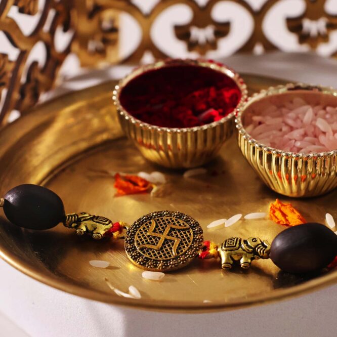 Golden Swastik Charm Rakhi