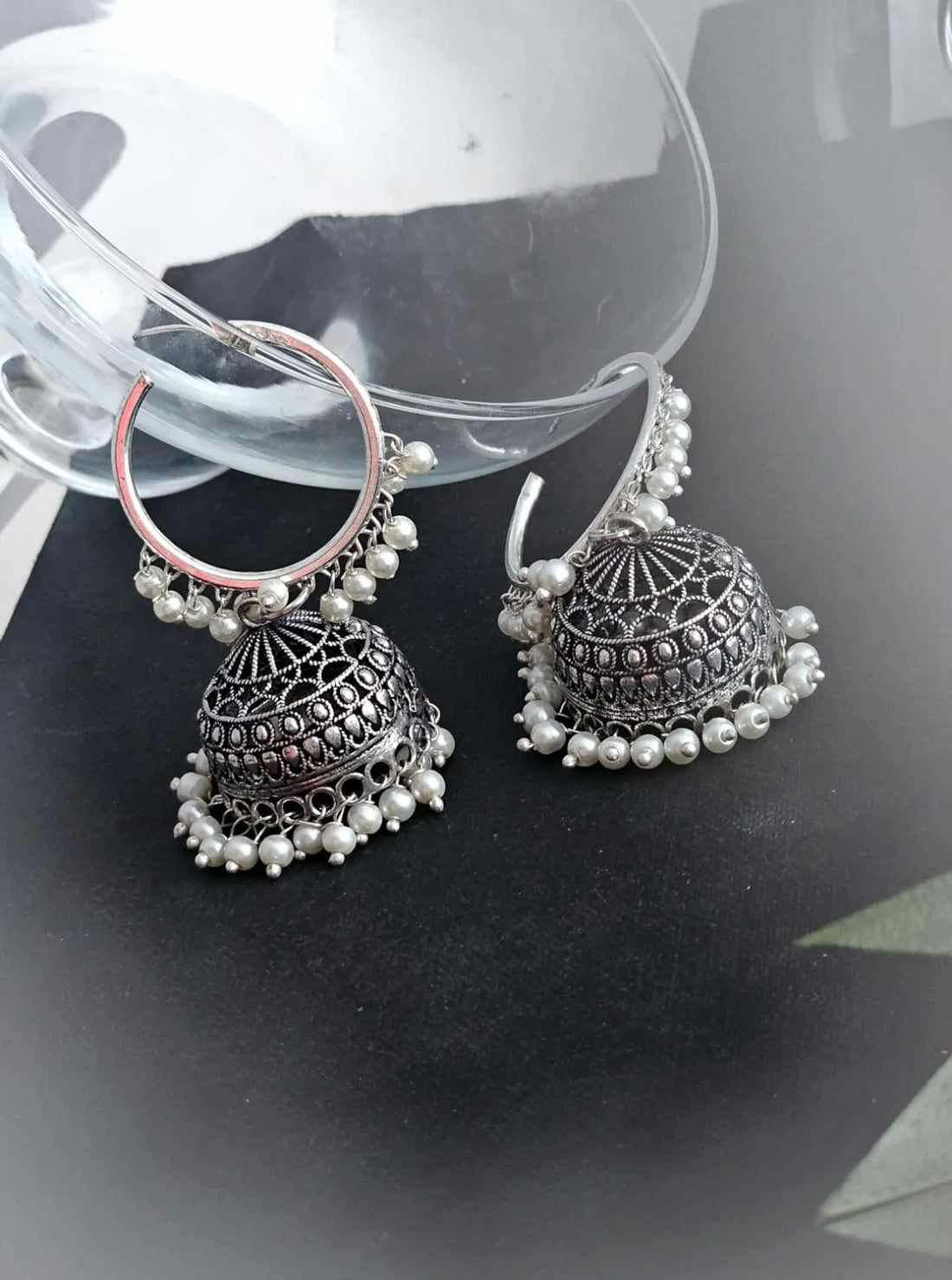Sanaya Hoop German Silver Jhumka Earrings With Dangling Beads
