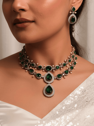 Emerald Majesty AD Necklace Set