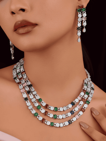 Prismatic Bloom AD Necklace Set