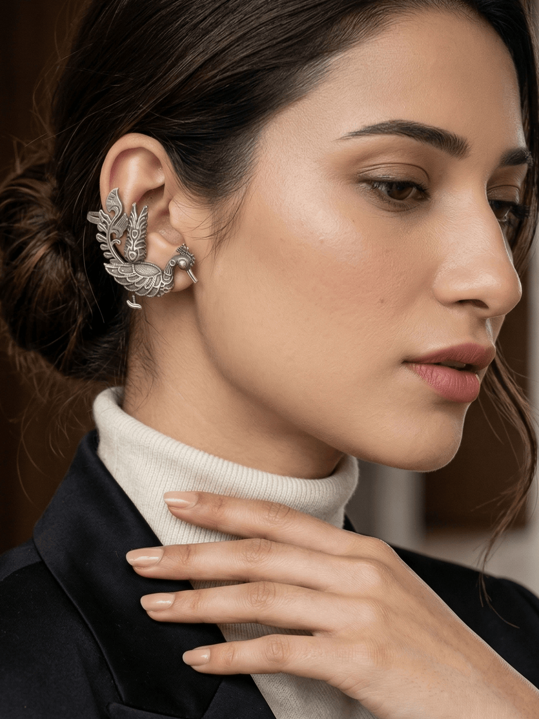 German Silver Peacock Earcuff
