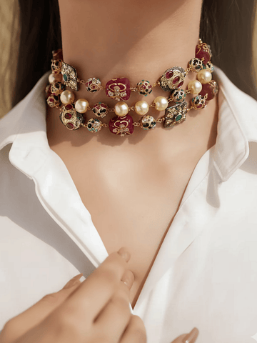 Gold Plated Kamini Red Beaded Choker