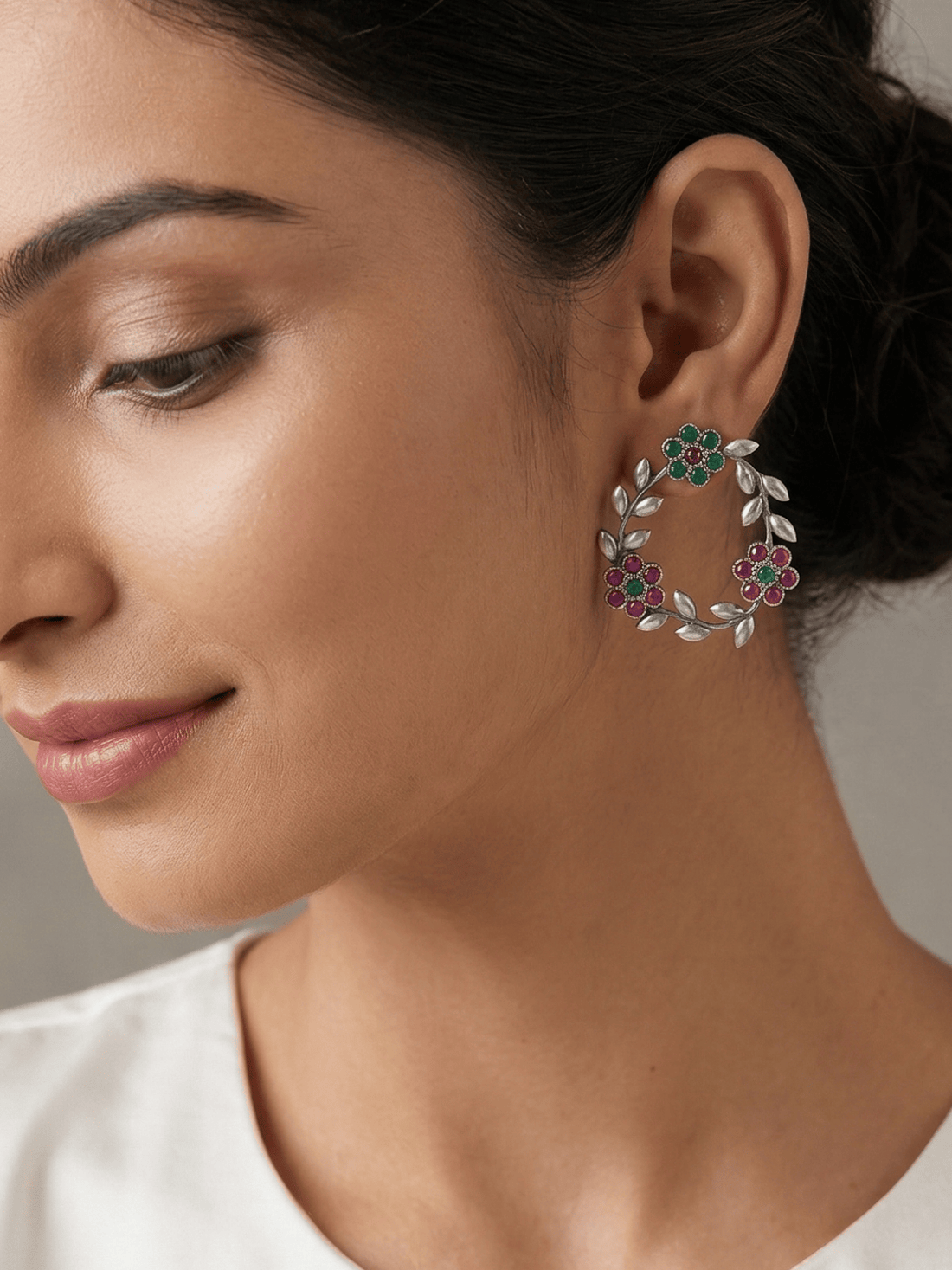Wreath Earrings with Multicolor Gemstones