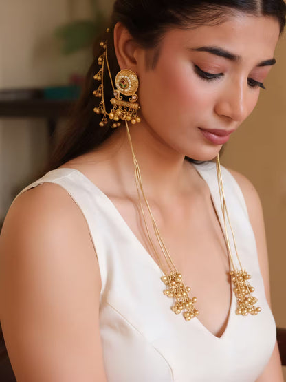 Apala Plating Long Ghunghroo Earring with ear chain