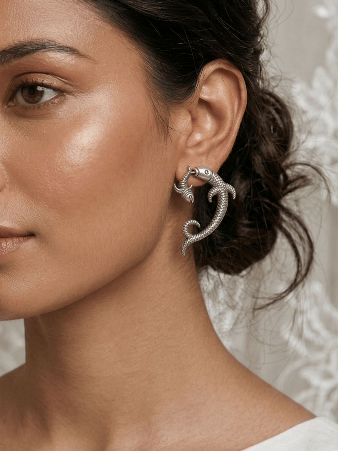 Quirky German Silver Fish Stud Earrings
