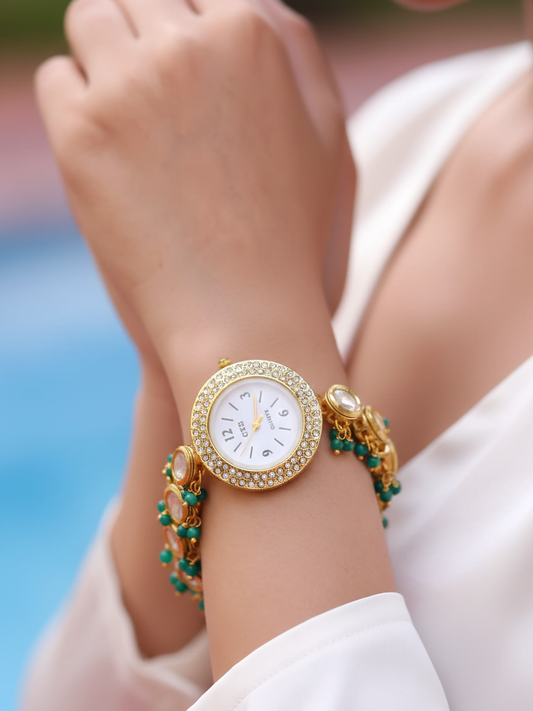 Onyx Charm Kundan Circle Dial Watch