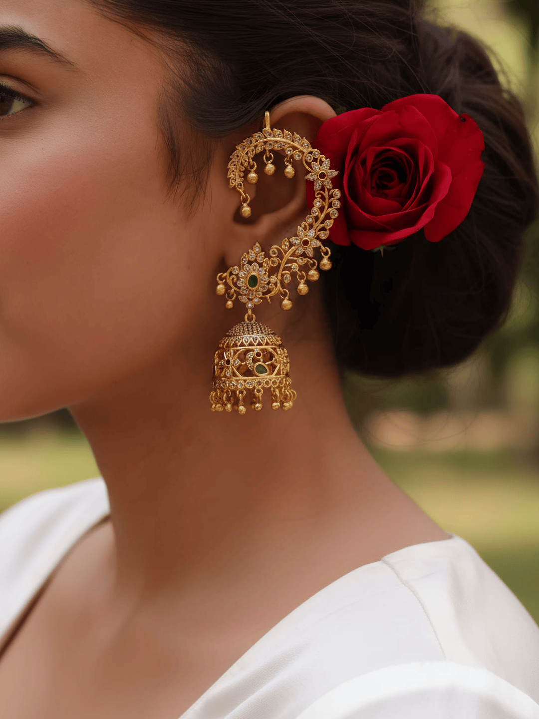 Gilded Karnaphool Ghungroo Jhumka