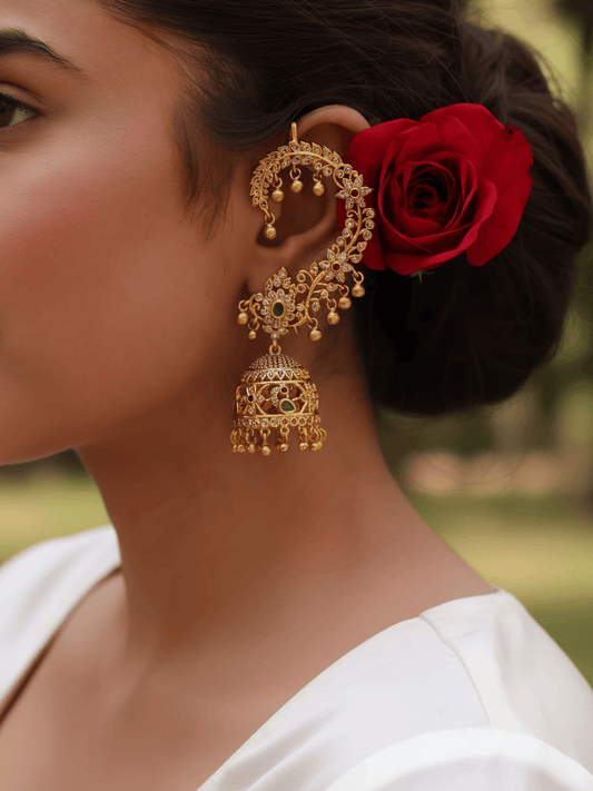 Gilded Karnaphool Ghungroo Jhumka