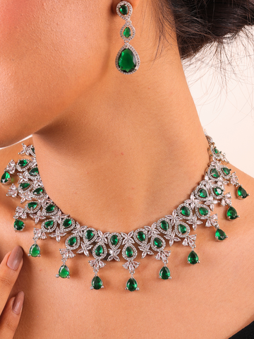 Emerald Elegance AD Necklace Set