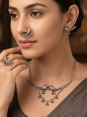 Aaravi Enchanted Meena Bird Necklace Set